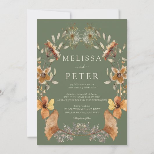 Invitation  Green Wildflower Wedding (Devant)