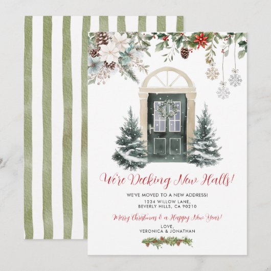 Invitation Green Winter Christmas New Address Announcement (Devant / Derrière)