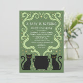 Invitation Green Witchy Baby is Brewing Baby Shower  (Debout devant)