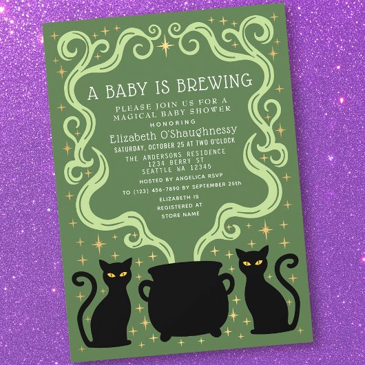Invitation Green Witchy Baby is Brewing Baby Shower 