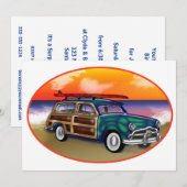 Invitation Green Woodie & Surboard au coucher du soleil (Devant / Derrière)