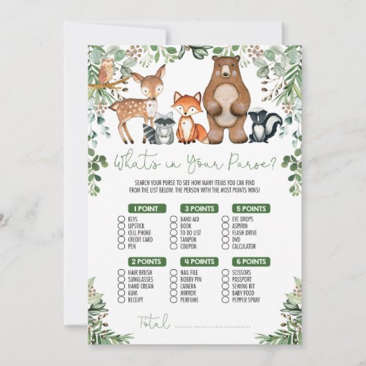 Invitation Green Woodland Ce qui est dans votre sac à main Ga (Devant)