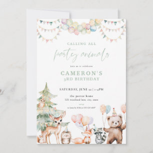 Invitation Green Woodland Party Animaux Anniversaire Invitati