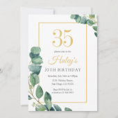 Invitation Green Wreath Chic Gold & Sage 35E Anniversaire (Devant)