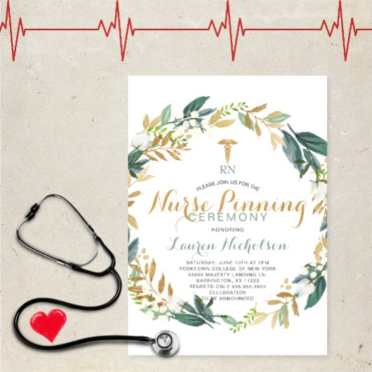 Invitation Green Wreath Nurse Pinning Graduation