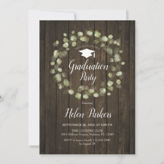 Invitation Green Wreath Rustic Graduation Party (Devant)