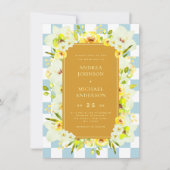 Invitation Green Yellow Floral Checkerboard Garden Wedding (Devant)
