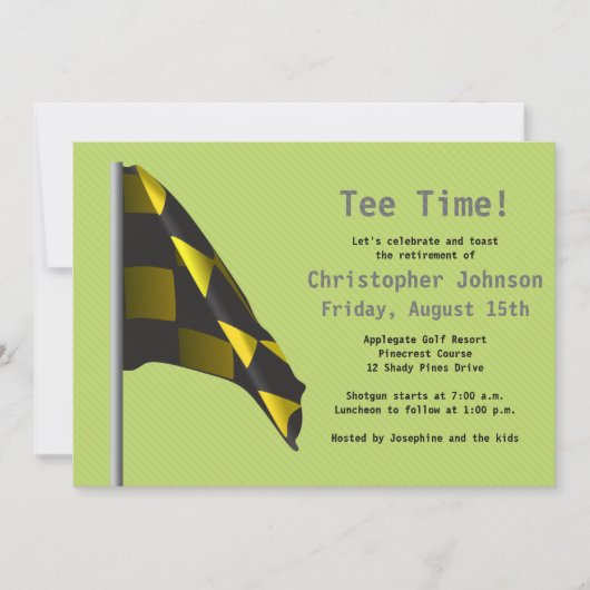 Invitation Green Yellow Golf Drapeau Retraite Party Invitatio (Devant)