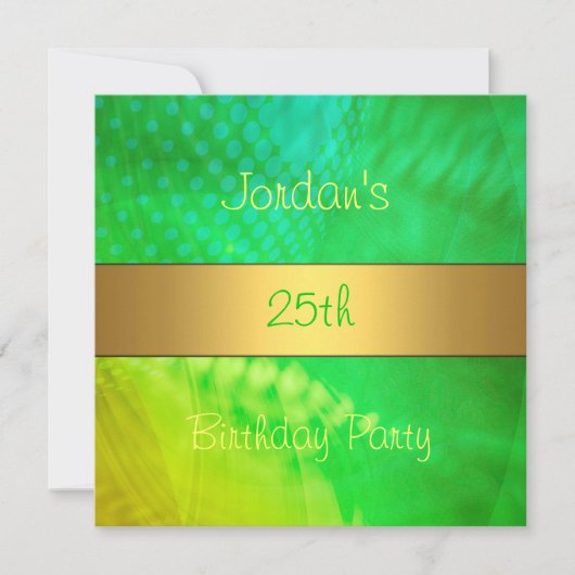 Invitation Green Yellow Swirl Gold 25e fête d'anniversaire (Devant)