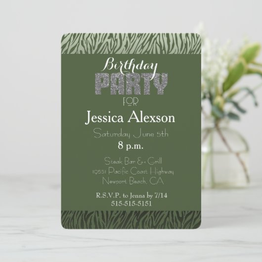 Invitation Green Zebra Imprimer Anniversaire (Debout devant)