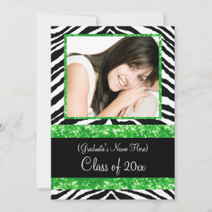 Invitation Green Zebra Sparkle Girls Graduation Party