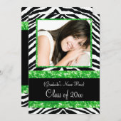 Invitation Green Zebra Sparkle Girls Graduation Party (Devant / Derrière)