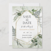 Invitation Greenery boho gold geometric watercolour save date (Devant)