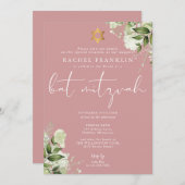 Invitation Greenery Dusty Rose Pink Monogram Bat Mitzvah (Devant / Derrière)