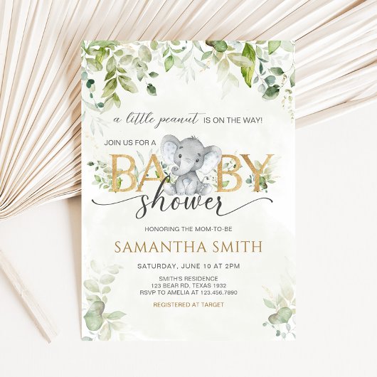 Invitation Greenery Elephant Baby Shower