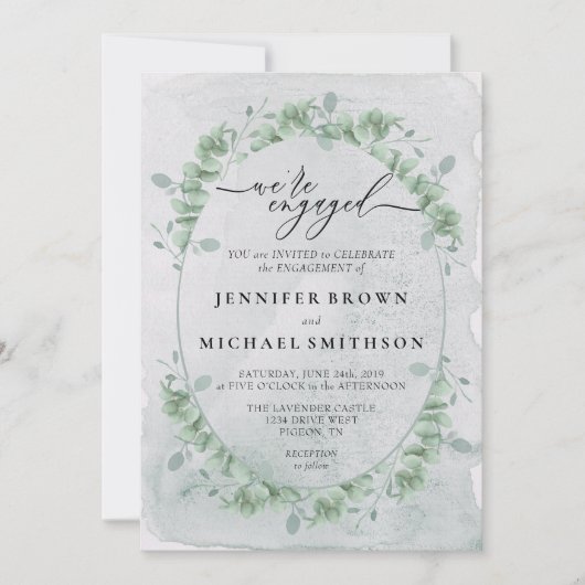 Invitation Greenery Eucalyptus Calligraphy Signature Engaged (Devant)