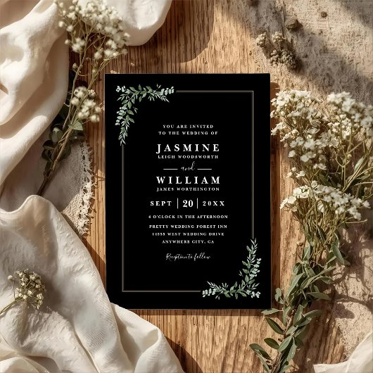 Invitation Greenery Eucalyptus Elegant Modern QR Code Wedding