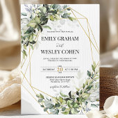 Invitation Greenery Eucalyptus Gold Geometric Wedding 