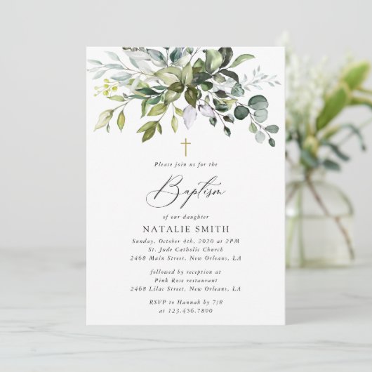 Invitation Greenery, Eucalyptus Leaves, Boho, Baptism (Debout devant)