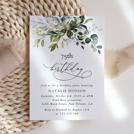 Invitation Greenery, Eucalyptus Leaves, Boho, Birthday
