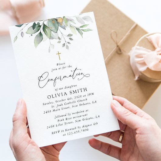 Invitation Greenery, Eucalyptus Leaves, Boho, Confirmation