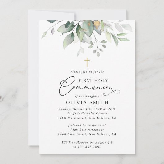 Invitation Greenery, Eucalyptus Leaves, First Holy Communion (Devant)