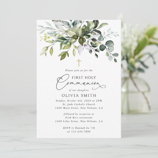 Invitation Greenery, Eucalyptus Leaves, First Holy Communion (Debout devant)