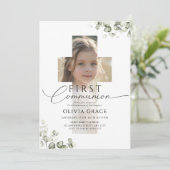 Invitation  Greenery Eucalyptus Photo  First Communion  (Debout devant)