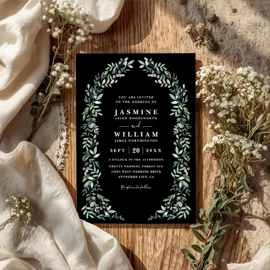 Invitation Greenery Eucalyptus Rustic Elegant QR Code Wedding