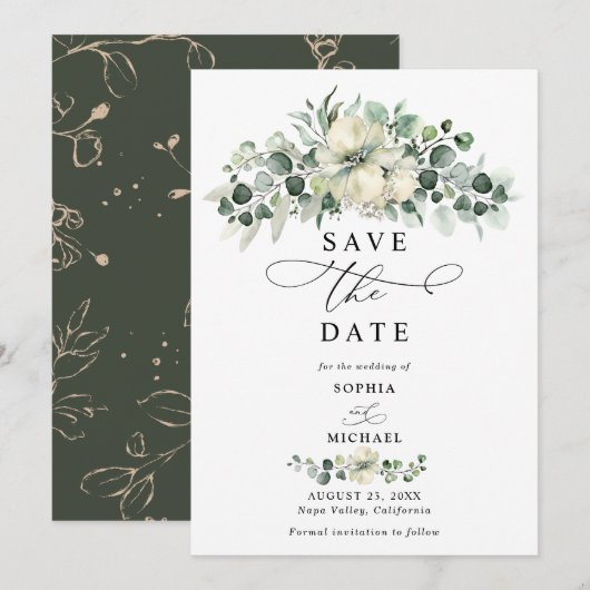 Invitation Greenery Eucalyptus Wedding Save The Date (Devant / Derrière)