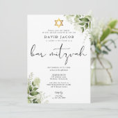 Invitation Greenery Floral Elegant Monogram Bar Mitzvah (Debout devant)
