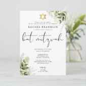 Invitation Greenery Floral Elegant Monogram Bat Mitzvah (Debout devant)