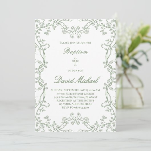 Invitation greenery frame Baptism  (Debout devant)