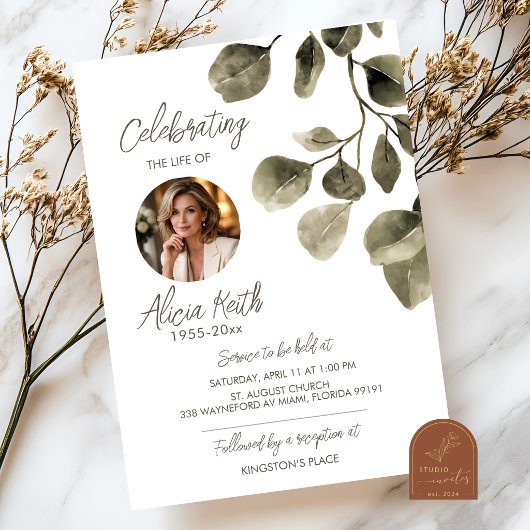 Invitation Greenery Funeral Announcement