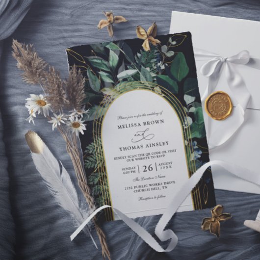 Invitation Greenery Garden Greenery Budget QR Code Wedding