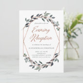 Invitation Greenery Geo | Réception de soirée en or rose (Debout devant)