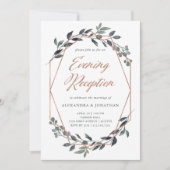 Invitation Greenery Geo | Réception de soirée en rose doré (Devant)