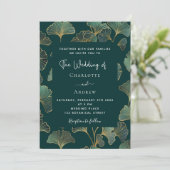 Invitation Greenery ginkgo feuille or luxe mariage (Debout devant)