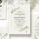 Invitation Greenery Gold Elegant Watercolor Foliage Wedding<br><div class="desc">Modern,  clean and sophisticated wedding invitation with watercolor greenery foliage leaves illustration and a thin gold geometric line.</div>