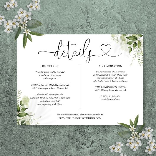 Invitation Greenery Heart Détails du script Information