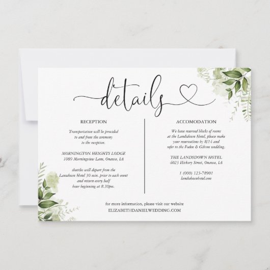 Invitation Greenery Heart Détails du script Information (Devant)