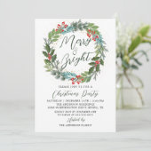 Invitation Greenery Holly Berries Fête de Noël Wreath (Debout devant)