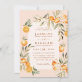 Invitation Greenery Juicy Oranges Rustic QR Code Wedding (Devant)