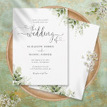 Invitation Greenery Leaves Hearts Script Calligraphy Wedding<br><div class="desc">This elegant greenery leaves black and white wedding invitation can be personalized with your celebration details set in chic typography. Designed by Thisisnotme©</div>