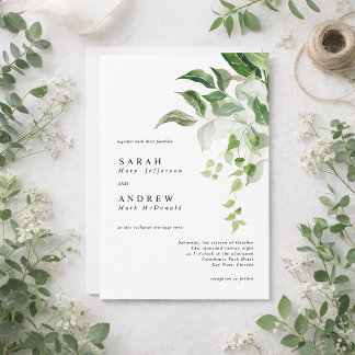 Invitation Greenery Leaves Modern Minimal Wedding