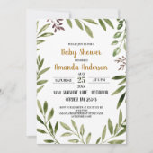 Invitation Greenery Leaves Watercolor Baby Shower (Devant)