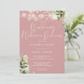 Invitation Greenery Lights Dusty Rose Wedding Welcome Dinner (Debout devant)