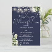 Invitation Greenery Lights Navy Blue Wedding Welcome Dinner (Debout devant)
