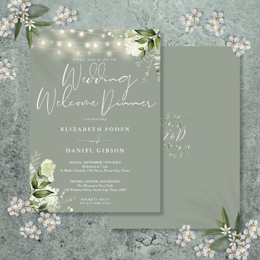 Invitation Greenery Lights Sage Green Wedding Welcome Dinner