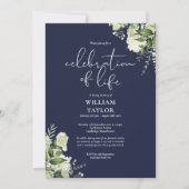 Invitation Greenery Navy Blue Celebration of Life Photo (Devant)
